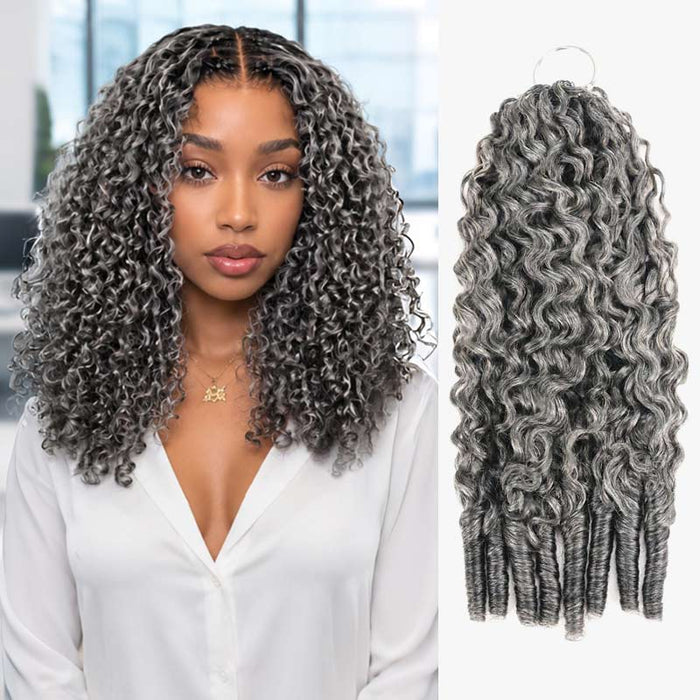 50% OFF丨Burmese Curly Feather Crochet Human Hair Salt&Pepper Machine Made Crochet Weave Hair Extensions