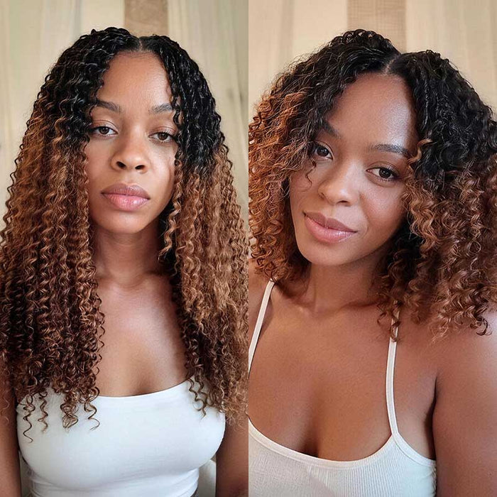 50% OFF丨#T1B/30 Crochet Hair Small Kinky Curly Machine Made Feather Human Hair Extension