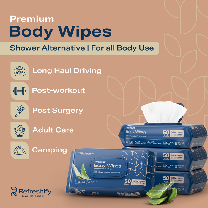 600 Wet Body Wipes for Adults – No Rinse Shower Wipes (XL)