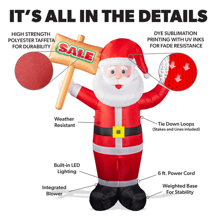 6ft Santa Advertising Inflatable with "Sale" Sign