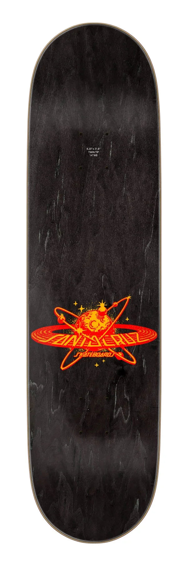 Santa Cruz Tom Asta Cosmic Cat Twin skateboard deck angled view