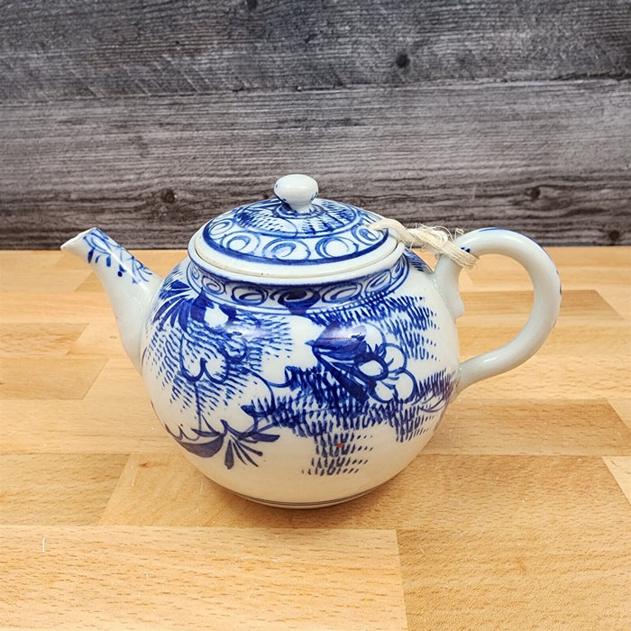 Antique Teapot Floral Blue White Chinese Export Porcelain