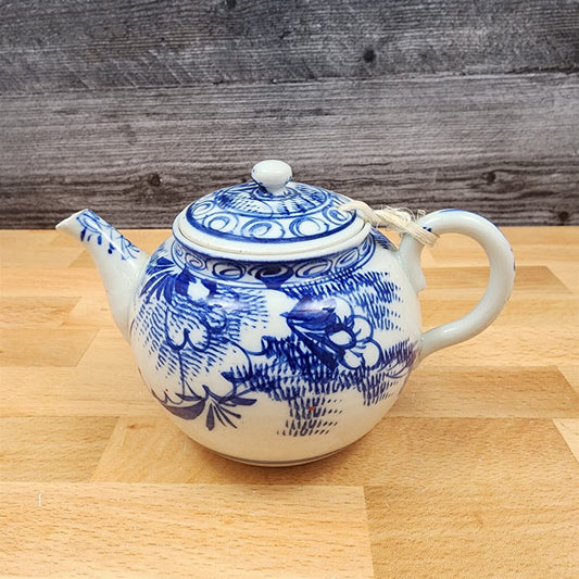 Antique Teapot Floral Blue White Chinese Export Porcelain