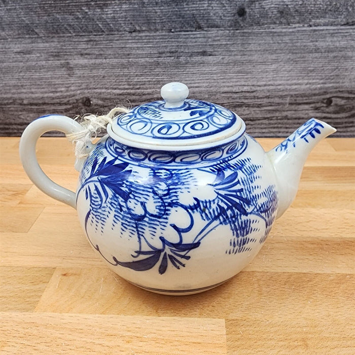 Antique Teapot Floral Blue White Chinese Export Porcelain