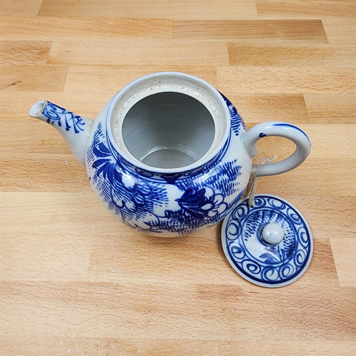Antique Teapot Floral Blue White Chinese Export Porcelain