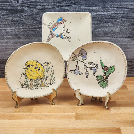 Appetizer Set of 3 Plates Hummingbird and Others 6" Embossed Appy by Blue Sky