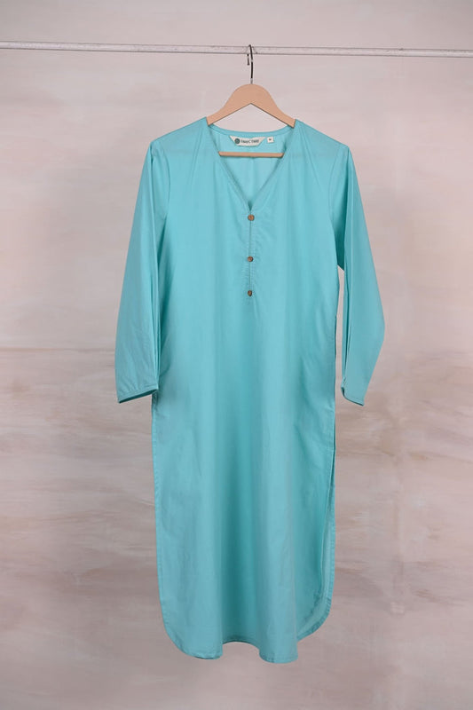 Aqua Blue Pleated Solid Kurta - Tara - C - Tara