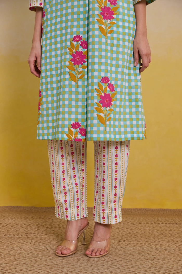 Aqua Meadow Gingham Printed Co - ord Set - Tara - C - Tara