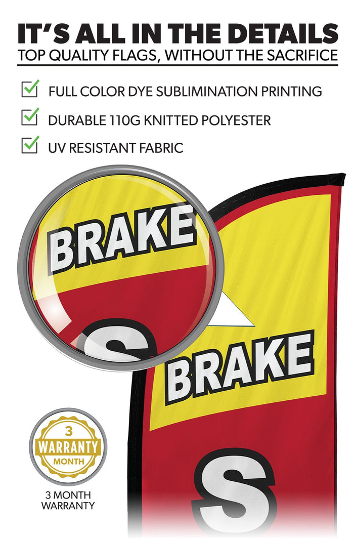 Auto Repair Feather Flag - 3 Pack w/ Ground Spike Pole Set