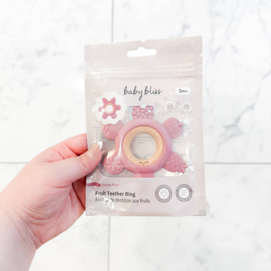 Baby Bliss Fruit Teether Ring - Dusty Rose