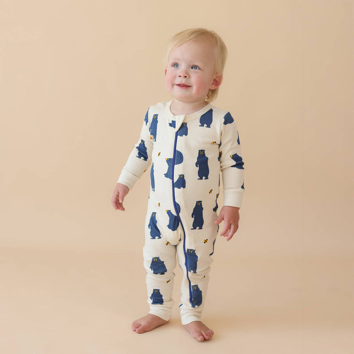 BABY Organic Signature Print '2-Way' Zip Romper - Long Sleeve