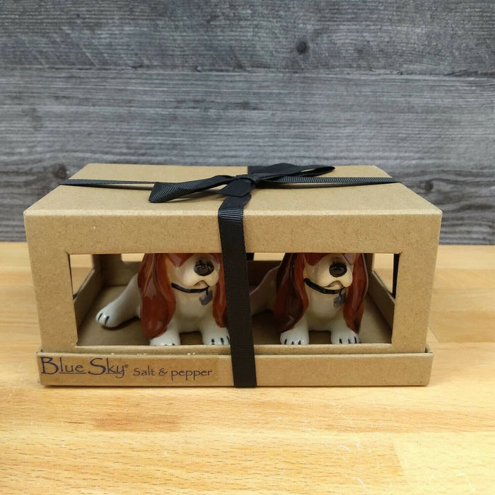 Basset Hound Dog Salt Pepper Set Collectible Whimsical Ceramic by Blue Sky