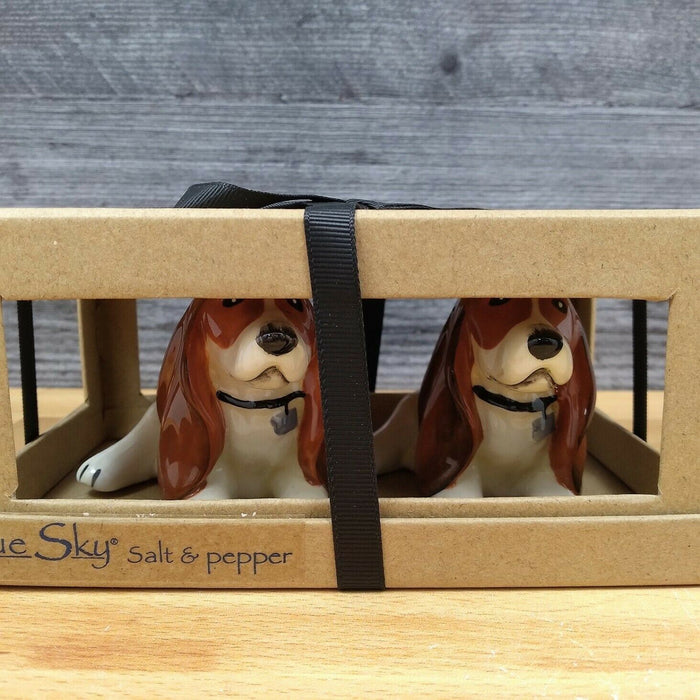 Basset Hound Dog Salt Pepper Set Collectible Whimsical Ceramic by Blue Sky