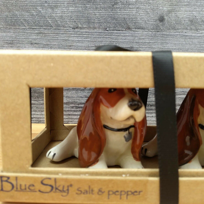 Basset Hound Dog Salt Pepper Set Collectible Whimsical Ceramic by Blue Sky