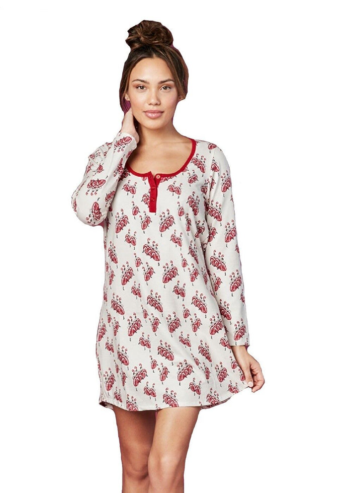 BedHead Pajamas French Dancers Stretch L/S Henley Nightshirt - 1264-SH7-7531