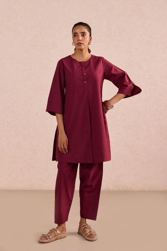 Berry Red Cotton Co-ord Set - Tara-C-Tara