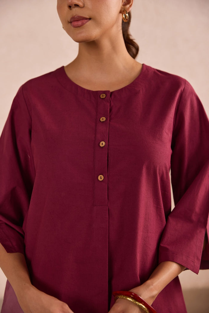 Berry Red Cotton Co-ord Set - Tara-C-Tara
