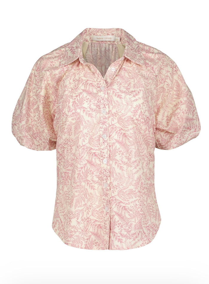 BISHOP & YOUNG ANISE PRINTED BUBBLE SLEEVE TOP