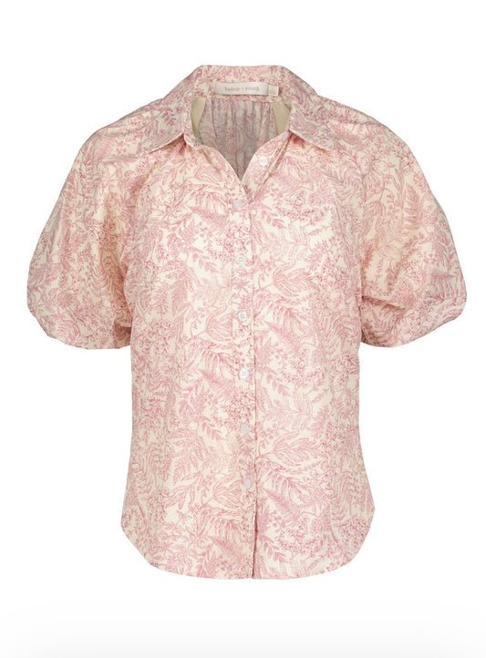 BISHOP & YOUNG ANISE PRINTED BUBBLE SLEEVE TOP