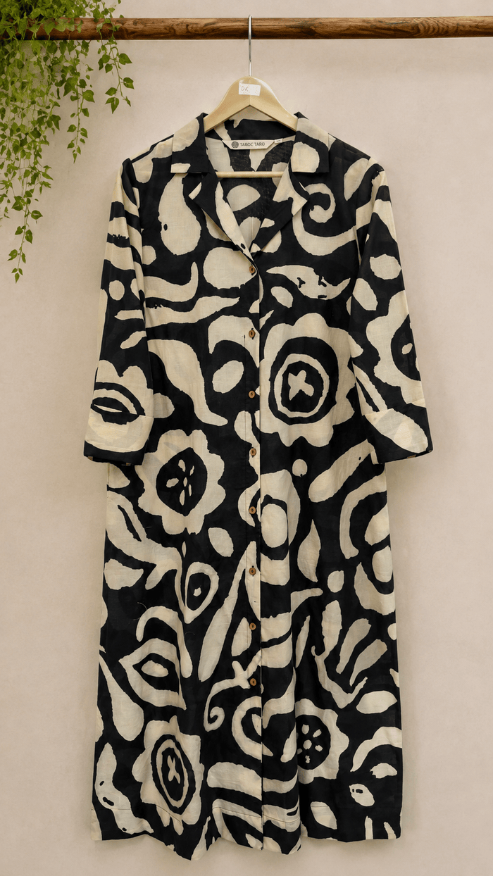 Black & Ivory Abstract Print Cotton Kurta - Tara-C-Tara