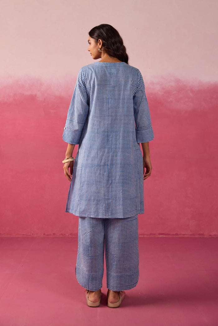 Blue Gingham Checks Printed Cotton Co-ord Set - Tara-C-Tara