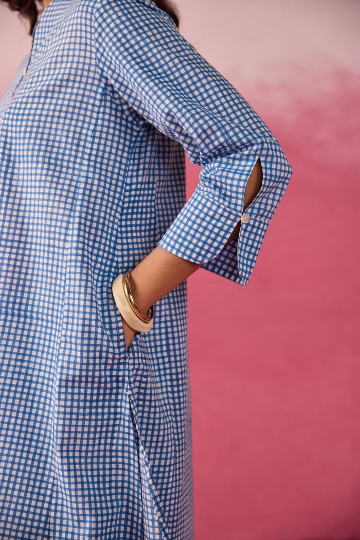 Blue Gingham Checks Printed Cotton Co-ord Set - Tara-C-Tara