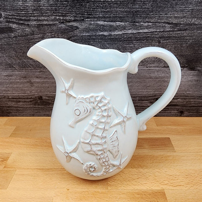 Blue Laguna Pitcher Embossed Shells Decorative Ocean Sea Ceramic Blue Sky