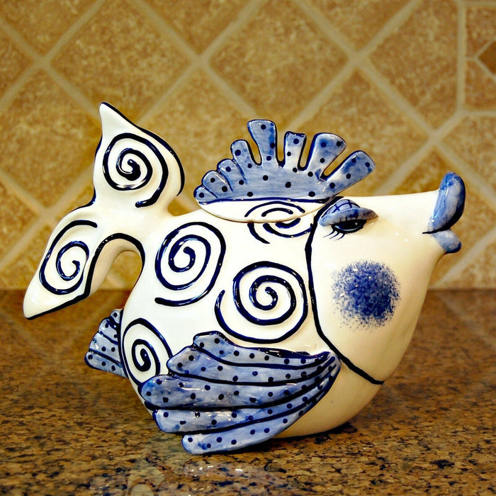 Blue Ocean Fish Teapot Collectible Decorative Home Décor Blue Sky Clayworks