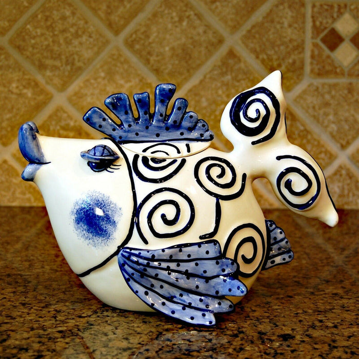 Blue Ocean Fish Teapot Collectible Decorative Home Décor Blue Sky Clayworks
