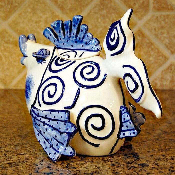 Blue Ocean Fish Teapot Collectible Decorative Home Décor Blue Sky Clayworks