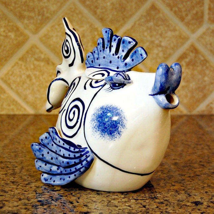 Blue Ocean Fish Teapot Collectible Decorative Home Décor Blue Sky Clayworks