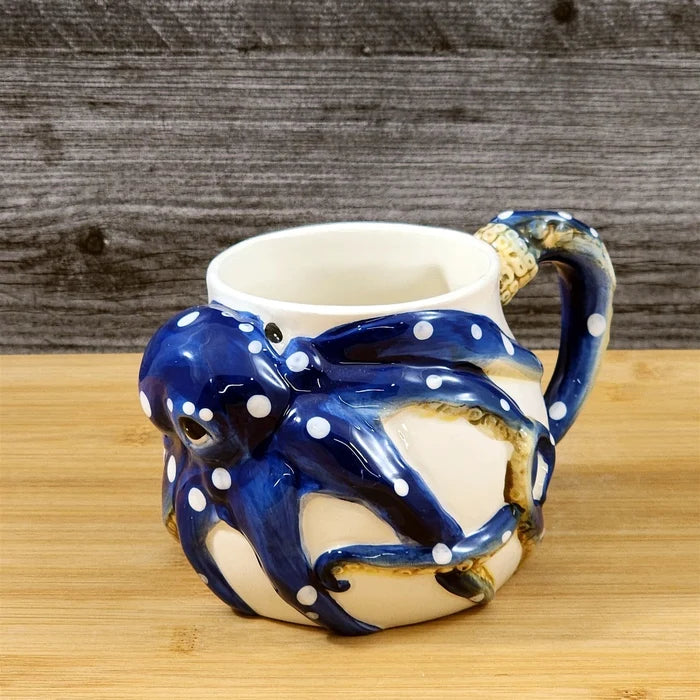 Blue Octopus Coffee Mug 3D Ceramic Embossed Tea Cup by Blue Sky Goldminc