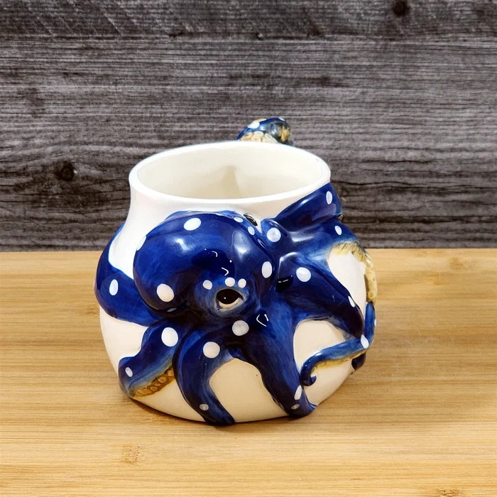 Blue Octopus Coffee Mug 3D Ceramic Embossed Tea Cup by Blue Sky Goldminc