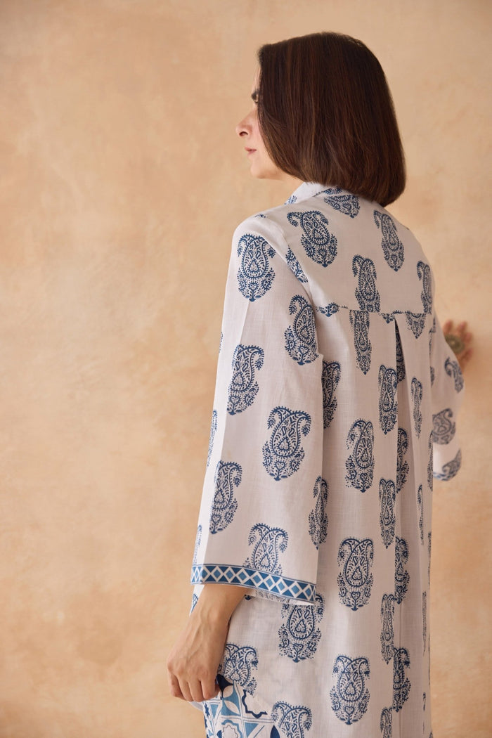 Blue Paisley & Tile Printed Cotton Co - ord Set - Tara - C - Tara
