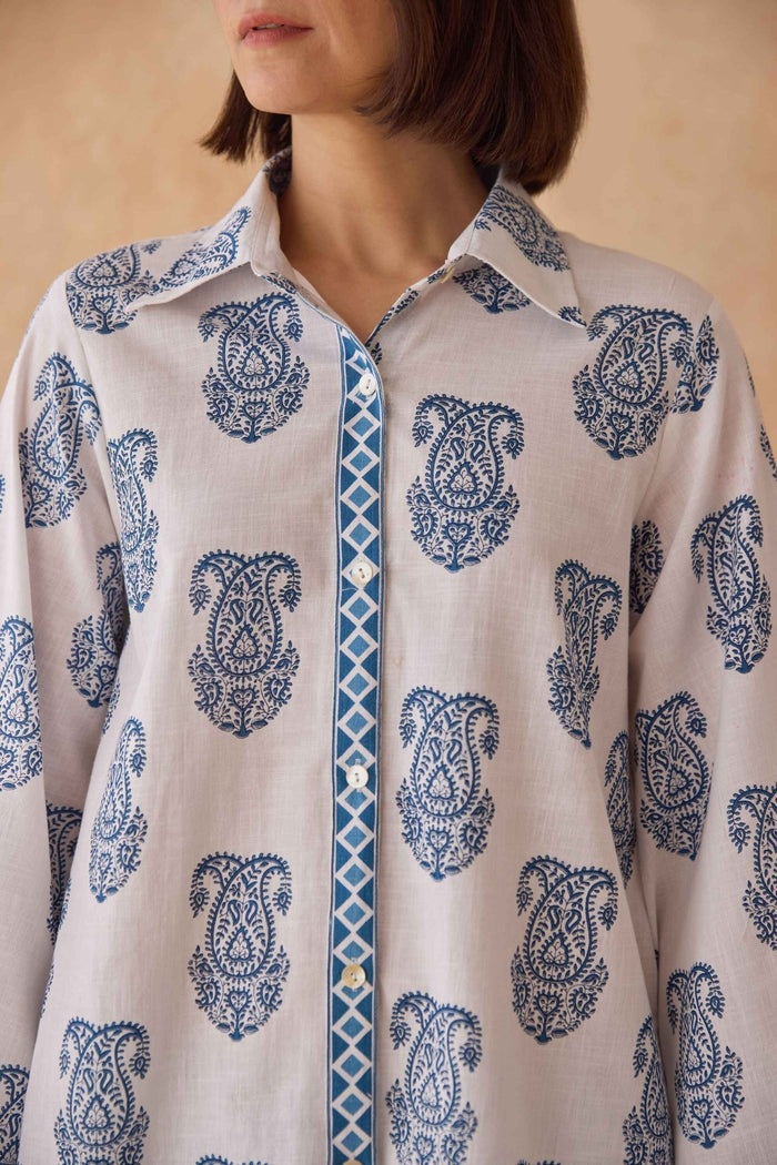 Blue Paisley & Tile Printed Cotton Co - ord Set - Tara - C - Tara
