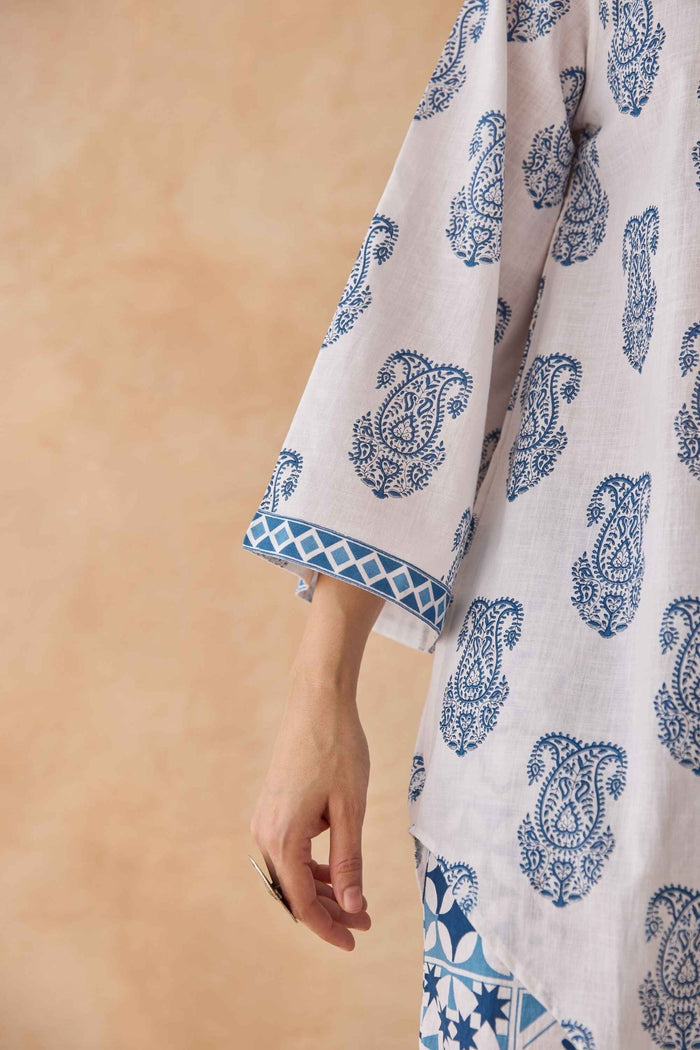 Blue Paisley & Tile Printed Cotton Co - ord Set - Tara - C - Tara