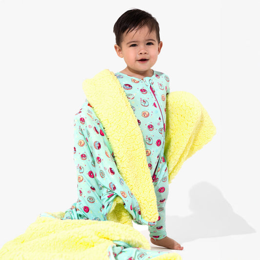 Blue Space Donut Bamboo Sherpa Blanket