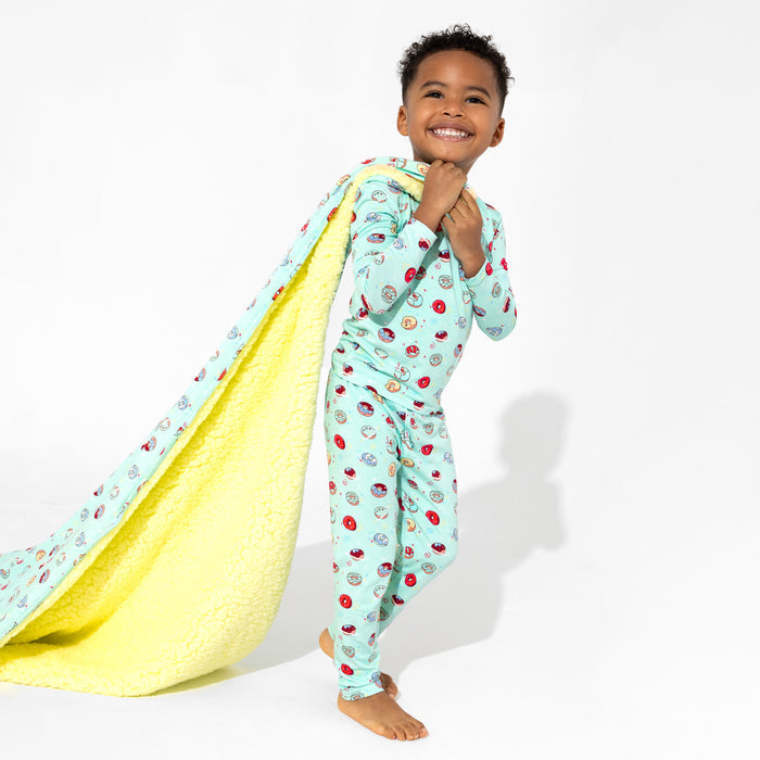 Blue Space Donut Bamboo Sherpa Blanket