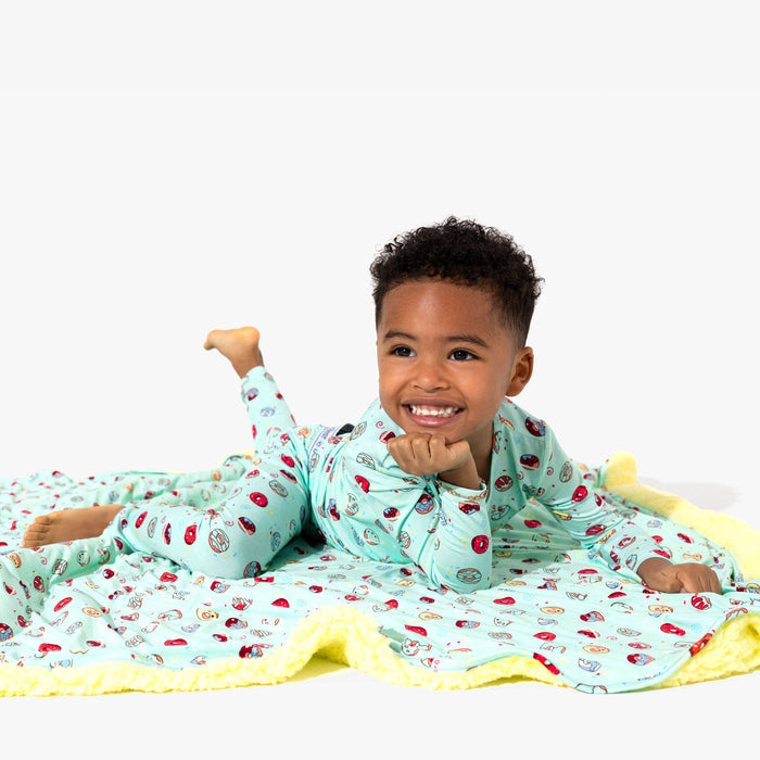 Blue Space Donut Bamboo Sherpa Blanket