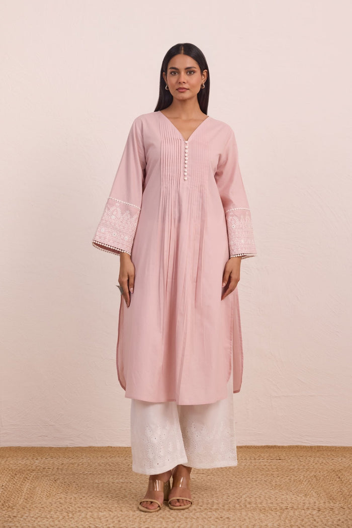 Blush Pink Pintuck Embellished Co - ord Set - Tara - C - Tara