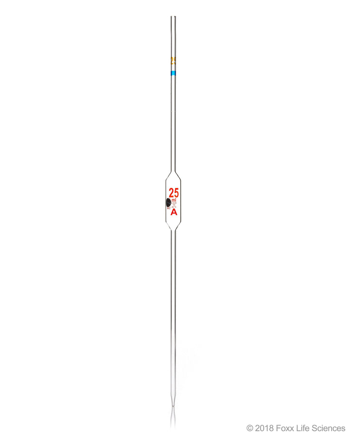 Borosil Volumetric Pipette Bulb Pipette Class A Accuracy ASTM Batch Certificate 25mL Borosilicate - SolventWaste.com