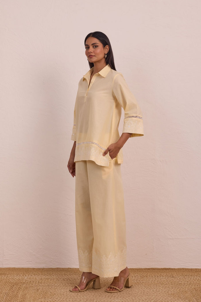 Butter Yellow Embroidered Co - ord Set - Tara - C - Tara