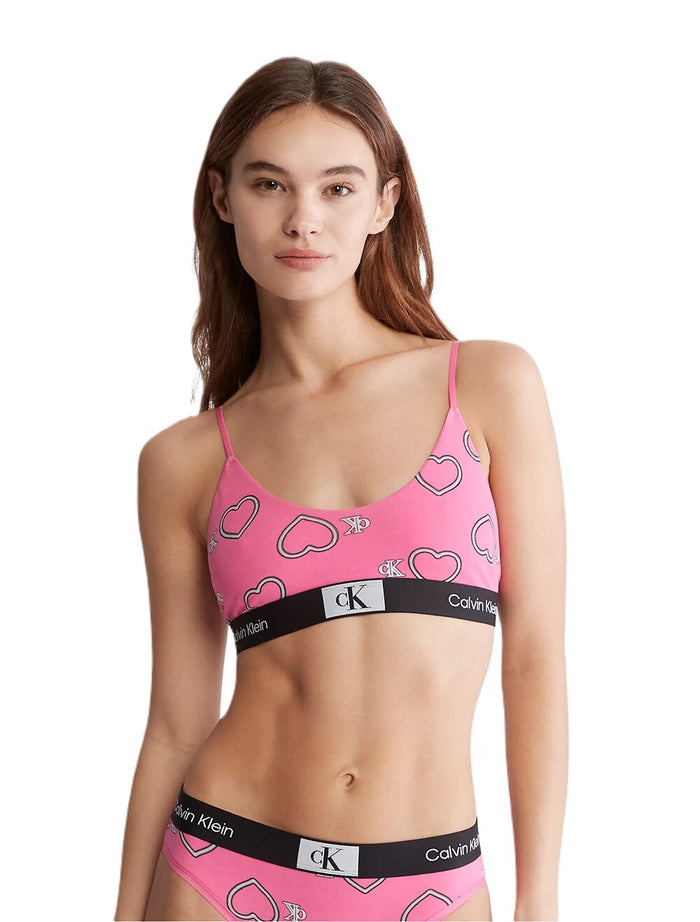 Calvin Klein 1996 V-Day Cotton Stretch Unlined Bralette - QF7477-660 (Carmine Rose, Large)