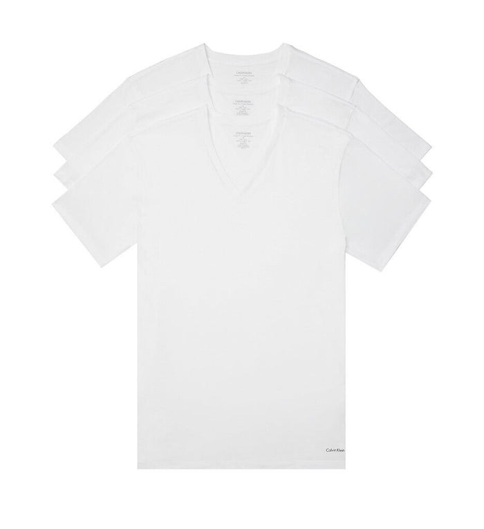 Calvin Klein Men's Cotton Classic Slim Fit V Neck T-Shirts, White 3 Pack New, Small