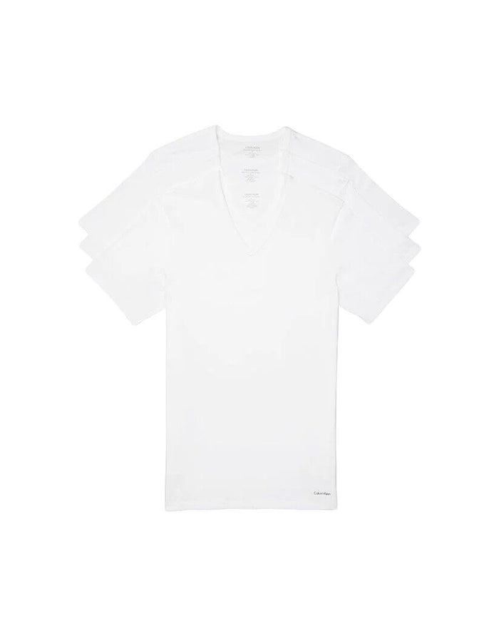 Calvin Klein Cotton Slim Fit 3-Pack V-Neck T-Shirt - NB4014 (White 100, L)