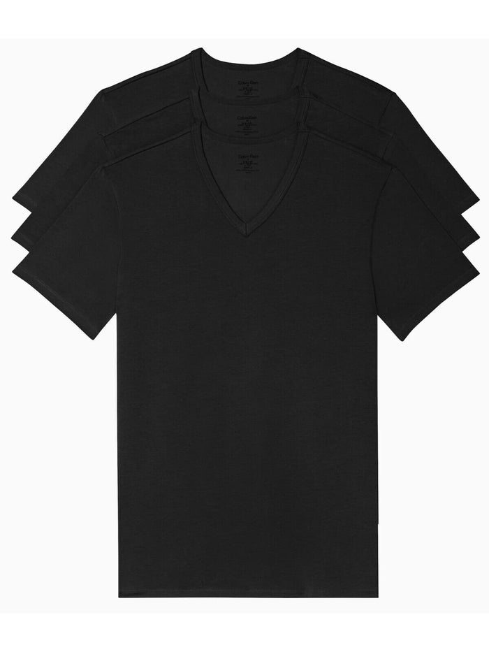 Calvin Klein Underwear Men's 3 Pack Cotton Stretch V Neck Tee, Black, L