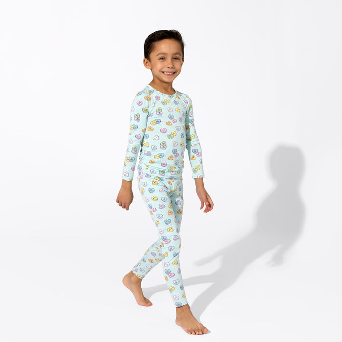 Candy Hearts Blue Bamboo Kids Pajamas