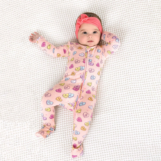 Candy Hearts Pink Bamboo Convertible Footie