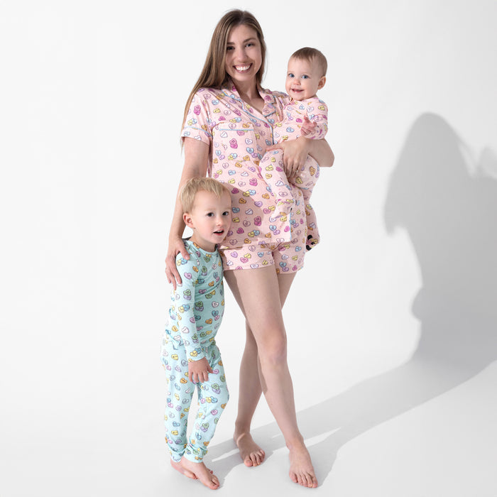 Candy Hearts Pink Bamboo Convertible Footie