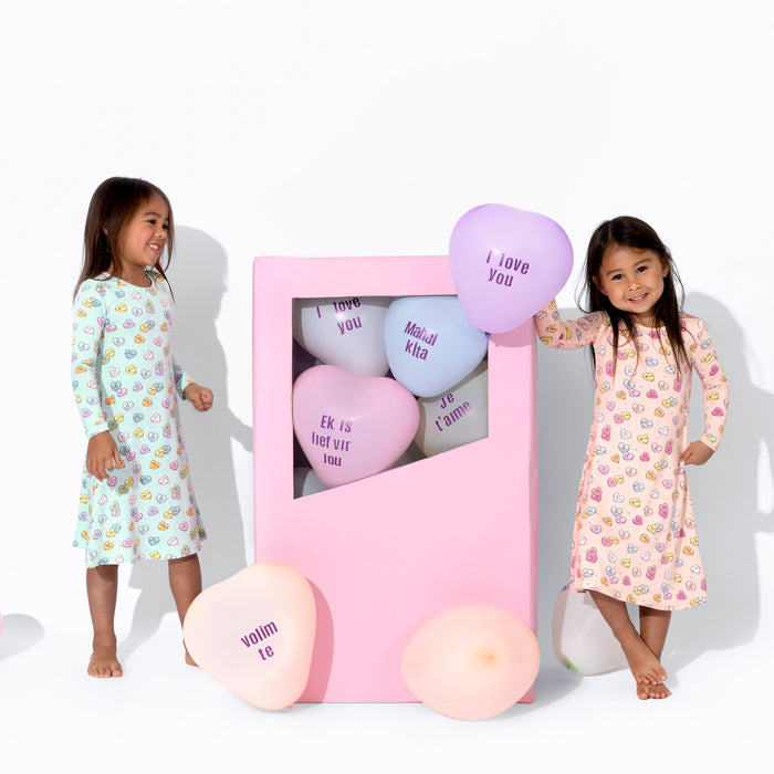 Candy Hearts Pink Bamboo Girls' Long Sleeve Dress